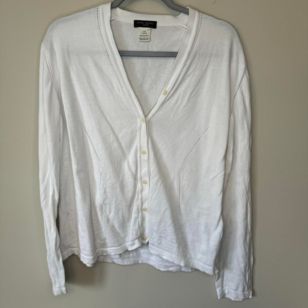 Henri Bendel V-neck‎ White Cardigan Size Large Vtg - Picture 5 of 7